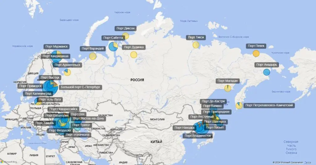 Грузооборот российских портов в декабре 2023 снизился на 2,1%